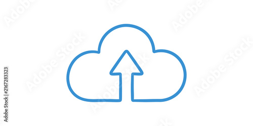 Obraz na płótnie Cloud upload outline icon in blue stroke for data storage interface.