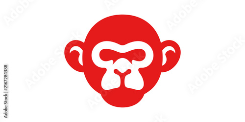 Photography Monkey head silhouette icon design featuring red flat vector animal face