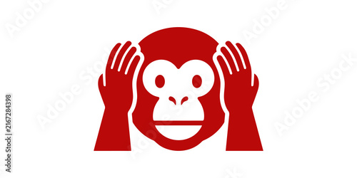 Photography Hear no evil monkey emoji red silhouette icon for sensory concepts