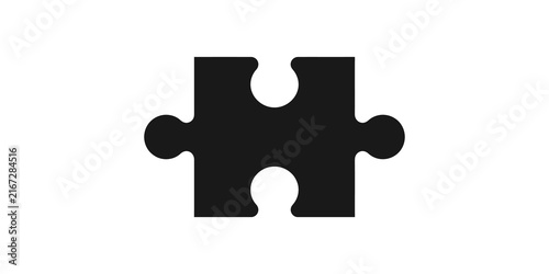 Naklejka Black puzzle piece icon for connection and problem solving on transparent background.