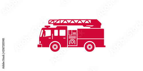 Fotografie Fire engine red cartoon truck with ladder for emergency services.