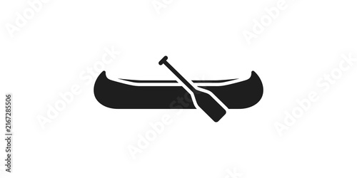 Obraz na płótnie Black canoe and paddle icon vector for outdoor water sports.