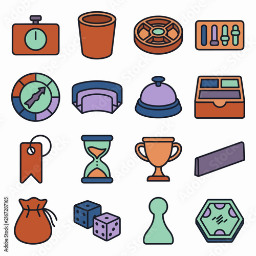 Obraz na plátne Colorful flat lay of board game pieces and accessories