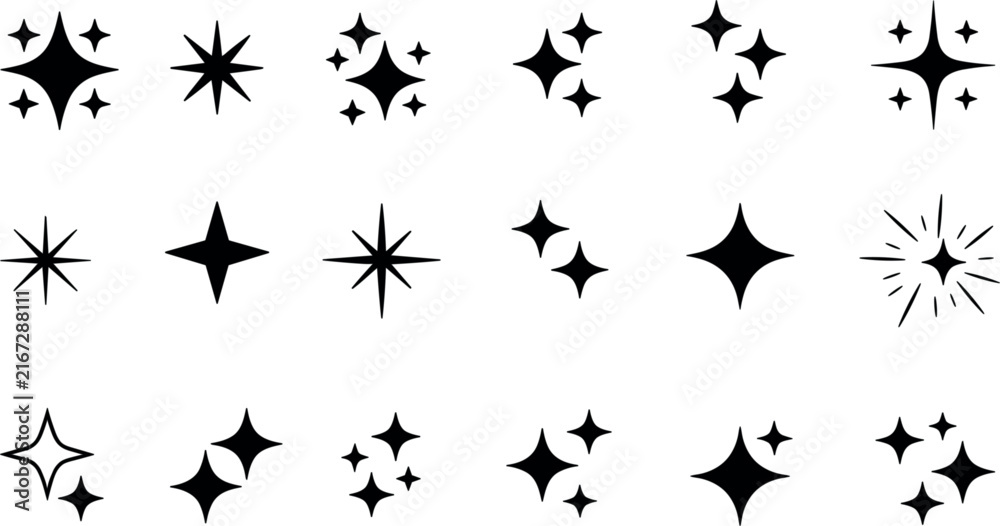 Obraz premium Sparkle Star Icon Collection Vector Illustration, Decorative Shining Symbols and Magic Design Elements Set