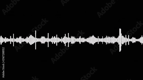 Abstract sound wave visualization in white against black background with cinematic motion