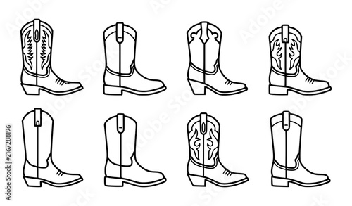 Cowboy Boots Western Footwear Outline Icon Collection
