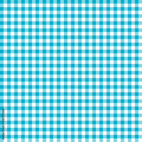 Turquoise Blue gingham check pattern background, cute seamless pastel grid texture	
