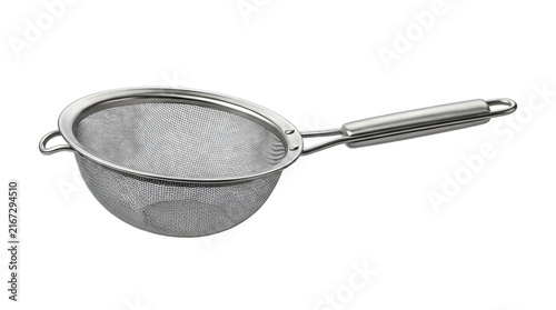 Konstfotografi Stainless steel fine mesh kitchen strainer isolated on white background