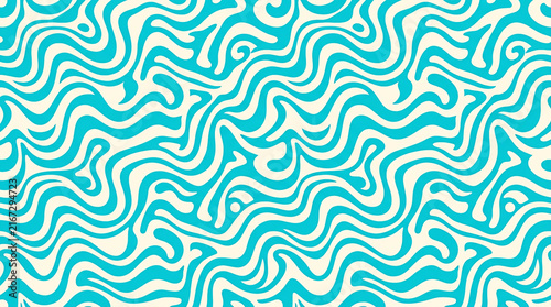 Turquoise And Cream Retro Groovy Seamless Wavy Pattern Background
