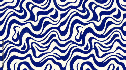 Seamless Blue Wavy Pattern Retro Liquid Abstract Background