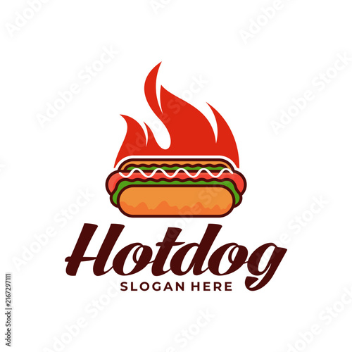 Spicy Hotdog with Fire Flame Fast Food Vector Logo. Perfect for food trucks, fast food restaurants, diner menus, street food stands, delivery services, and spicy food branding.