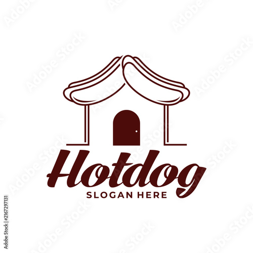 Hotdog Fast Food with House Vector Logo Illustration. Perfect for food trucks, fast food restaurants, diner menus, street food stands, delivery services, and spicy food branding.Hotdog Fast Food with 