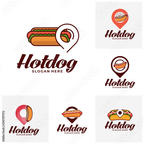 Set of Hotdog Point Location Fast Food Vector Logo. Perfect for food trucks, street food vendors, restaurants, takeaway spots, and culinary branding.
