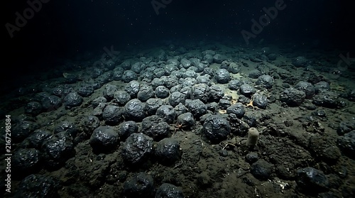 Polymetallic nodules scattered across the deep ocean floor