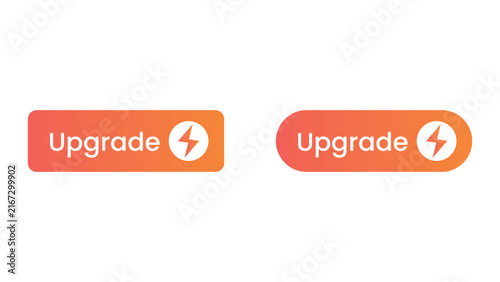 Upgrade button with lightning bolt vector icon set featuring orange gradient design