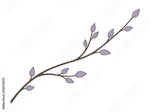 Illustration vectorielle minimaliste d'une branche fine avec de petites feuilles violettes isolée sur un fond blanc pur pour des projets de design graphique créatif