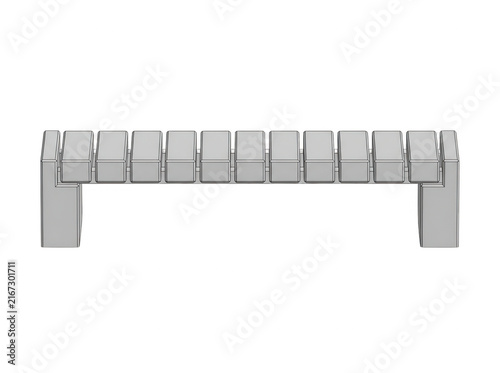 Banc de jardin moderne en béton gris avec un design minimaliste et des lattes régulières, isolé sur un fond blanc pur pour une utilisation en design d'extérieur et architecture