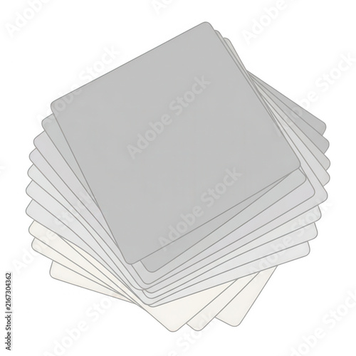 Une pile d'échantillons carrés dans des tons de gris et de blanc, disposés en éventail sur un fond blanc isolé.