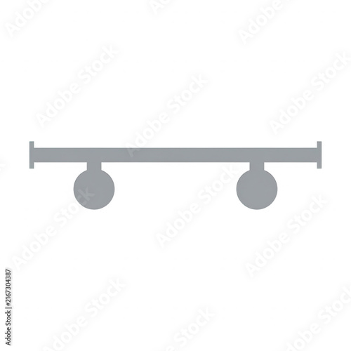 Illustration vectorielle d'une icône grise minimaliste représentant un skateboard de profil ou un essieu, isolée sur fond blanc.