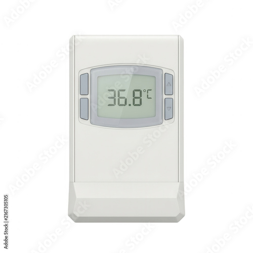 Thermomètre numérique mural blanc affichant une température de 36,8 °C, illustration vectorielle isolée sur fond blanc.