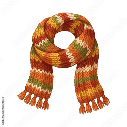 Cozy Autumn Scarf Isolated on White Background