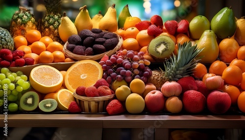 Fresh Fruits Arranged Cleanly On Display With Vibrant Colors