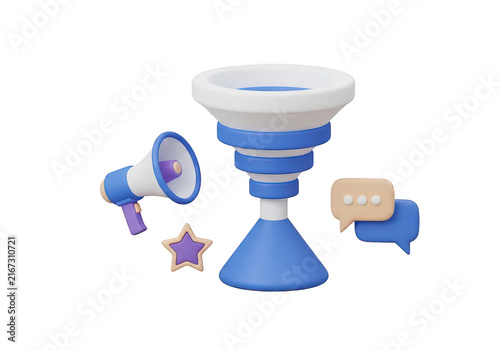 Funnel with megaphone star and speech bubble on transparent background
