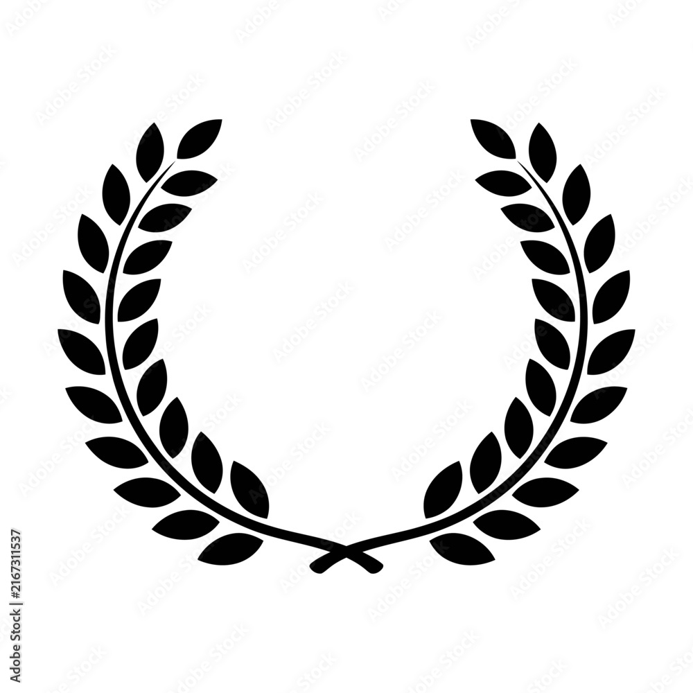 Fototapeta premium Black laurel wreath icon with simple leaves for award or victory design symbol Vector