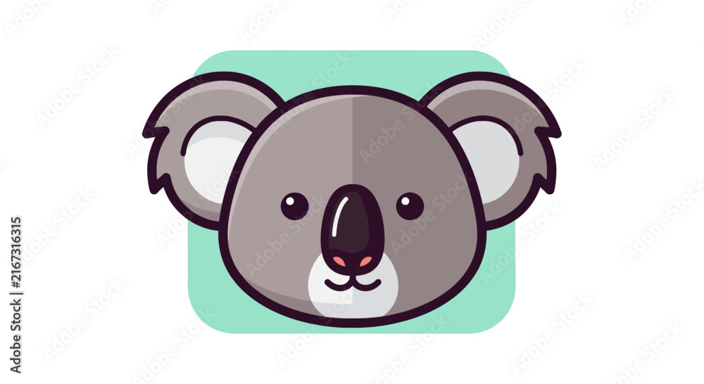 Obraz premium Cute Koala Face Icon, Cartoon Animal Head with Big Ears, Isolated on White Background, Vector Illustration