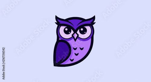 Cute Purple Owl Cartoon Character Icon with Big Eyes Isolated on Transparent Background