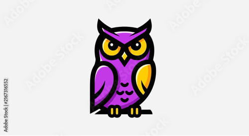 Cute purple owl illustration isolated on transparent background, cartoon style, vector graphic