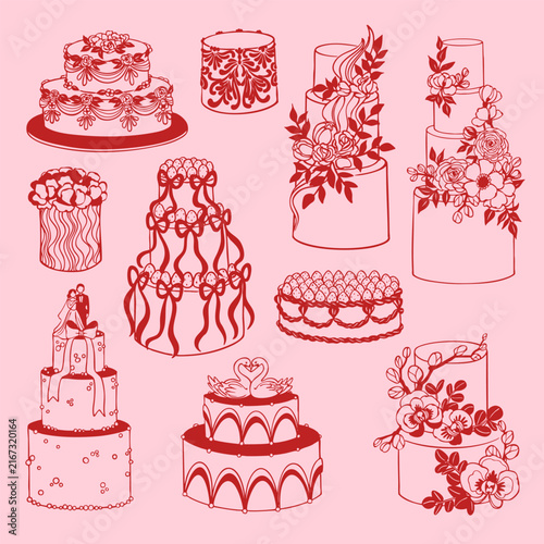 Hand Drawn Floral Wedding Cake Collection.