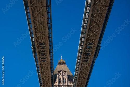 Looking up view of the Tower Bridge in London