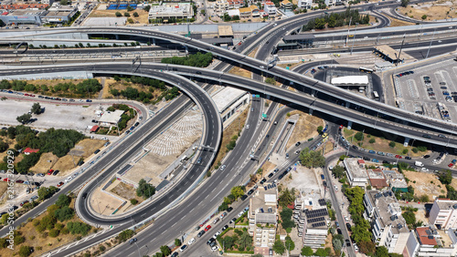 Fotografie Aerial drone photo of popular multilevel highway junction overpass of Attiki Odo