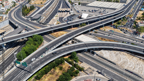 Принти на полотні Aerial drone photo of urban multilevel highway junction road using multiple brid