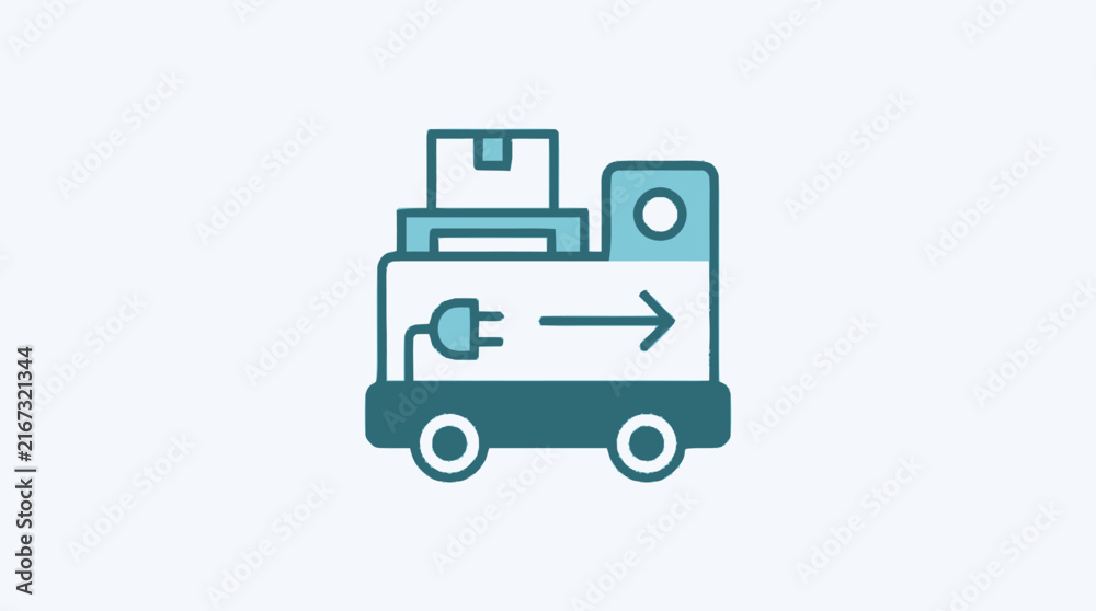 Naklejka premium Flat design delivery truck with packages and plug icon.