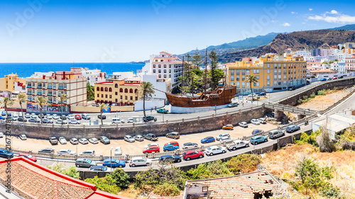 High-angle panoramic view of Santa Cruz de La Palma coastline and town center