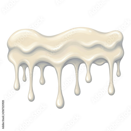 Ilustración vectorial de un goteo de crema blanca o chocolate derretido aislado sobre fondo blanco, ideal para diseños de repostería y lácteos.