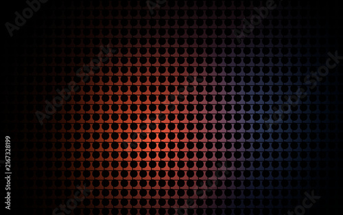 A dark abstract background with a grid pattern illuminated by orange and blue light