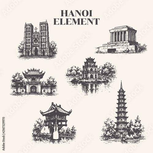 Hanoi Landmarks Collection Vector Illustration