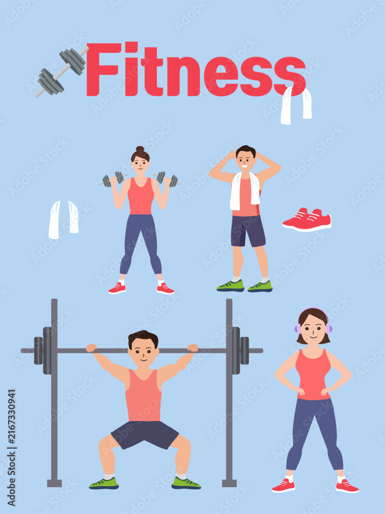 Obraz premium Gym Workout and Fitness Lifestyle Illustration