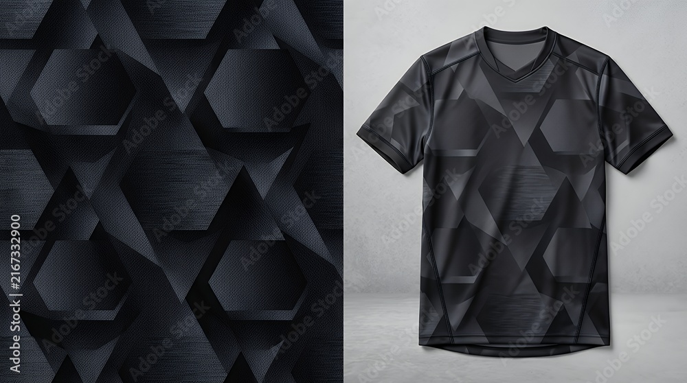 Sportswear Fabric Textile Design Pattern Featuring Black Gradient Geometric Shapes For Athletic Jersey Uniforms soccer jersey football kit sports uniform activewear geometric pattern black gradient