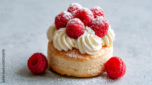 appetizing cake with raspberries and cream, dessert, pastry 
