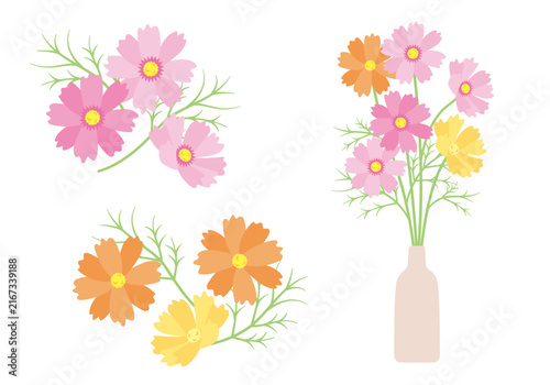 Naklejka コスモスの花のイラストセット01