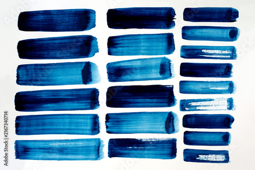 Blue Hand Painted Brush Strokes Isolated on White Background