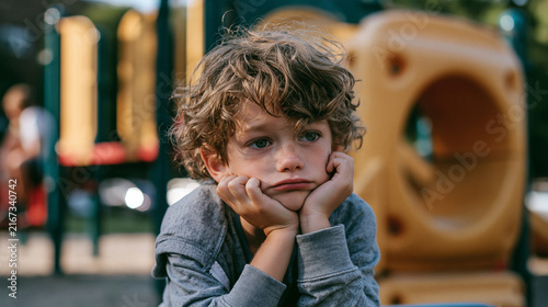 Sad child on the playground.