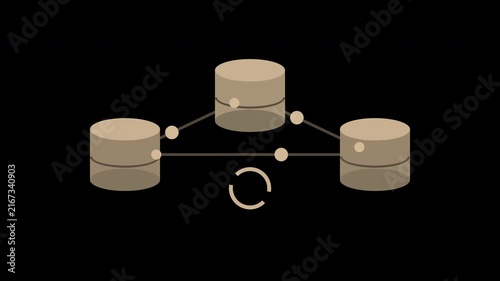 Beige database servers replicating synchronized data on transparent background