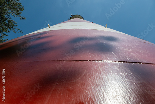 Bornrif lighthouse in Hollum, Ameland the Netherlands. Red and white steel structure high beacon
