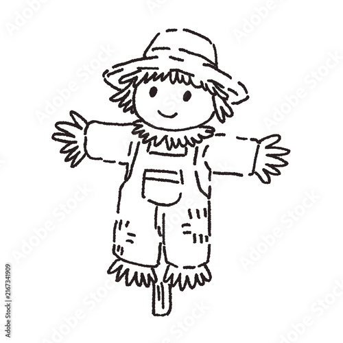 Quadro su tela autumn scarecrow line art illustration