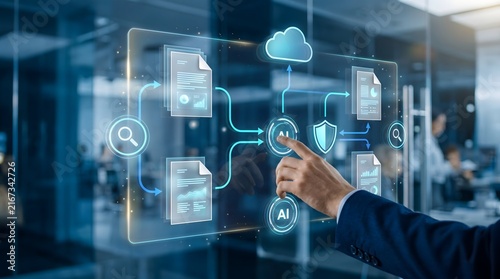 Obraz w ramie Automated document workflow processing with artificial intelligence data routing and secure enterprise cloud storage integration